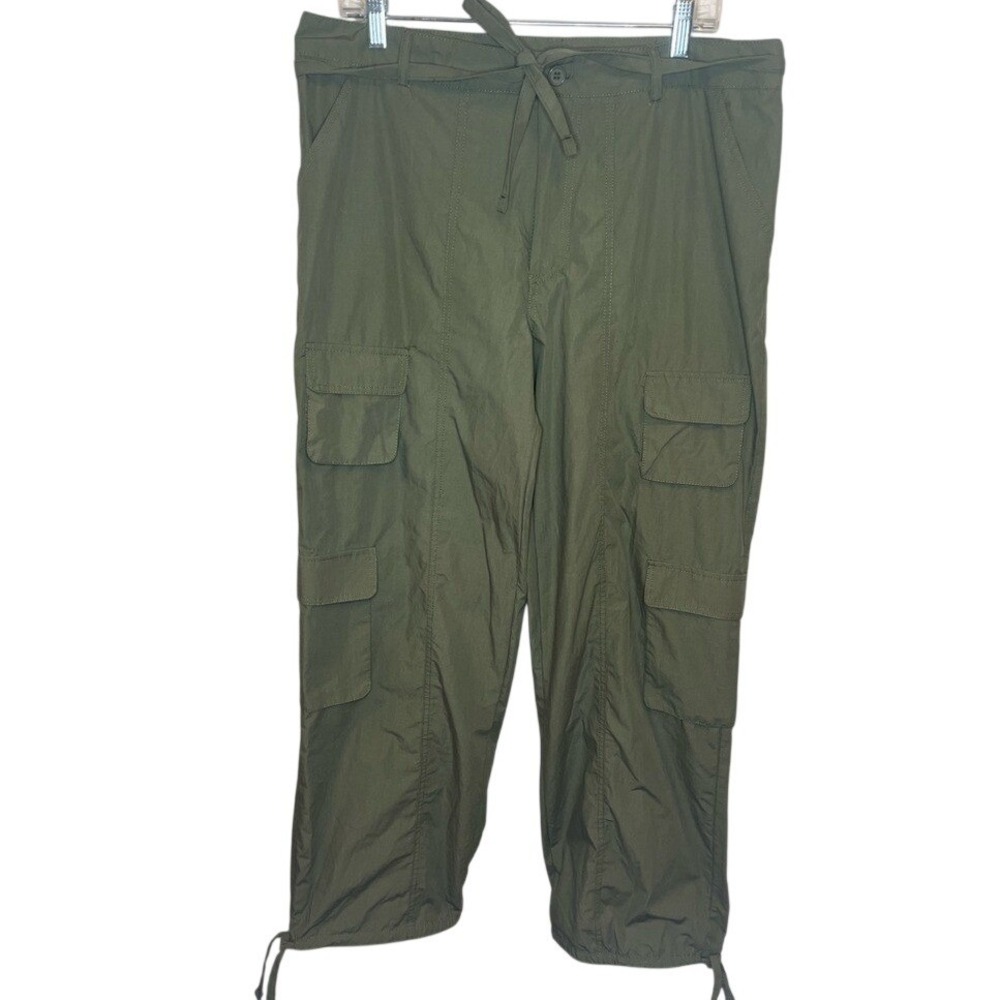 Faded Rose Olive Green Cargo Pants Women Large Utility Drawstring Toggle Hem